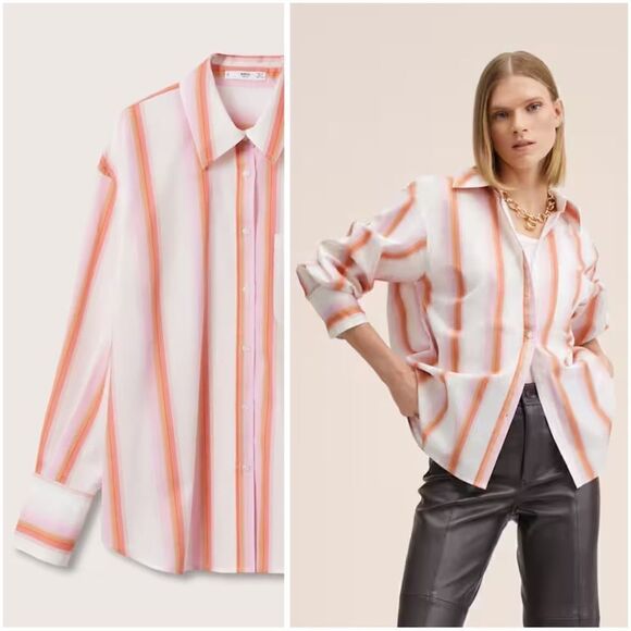 Mango Poplin Striped Cotton Shirt New - Picture 1 of 9